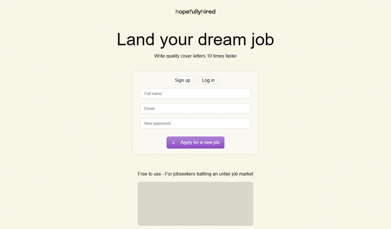Screenshot of the Hopefullyhired interface