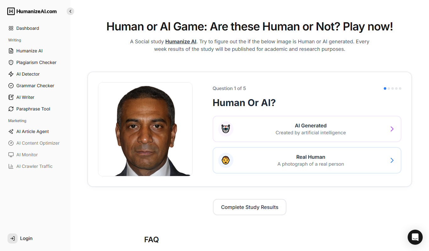 Screenshot of the Human or AI? interface