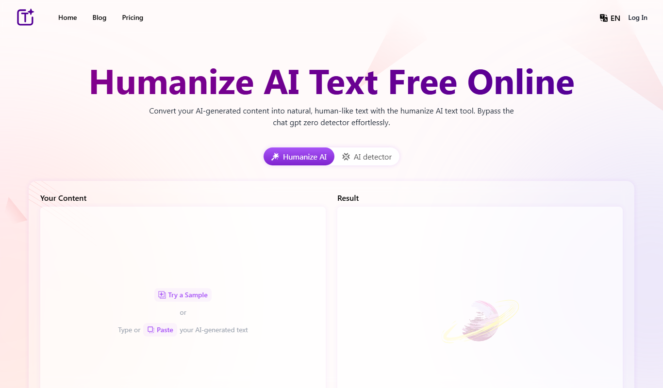 Screenshot of the Humanize AI Text Free Online interface