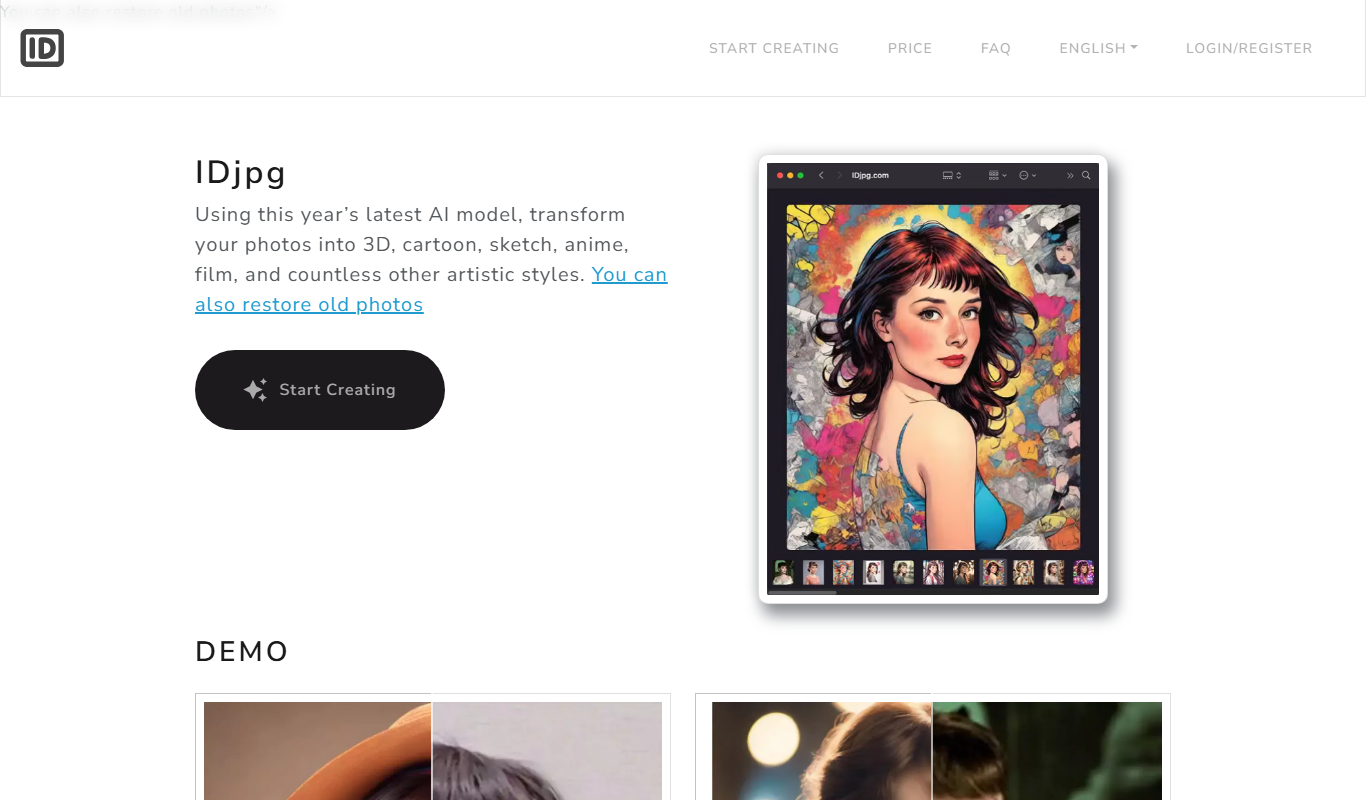 Screenshot of the IDjpg.com interface