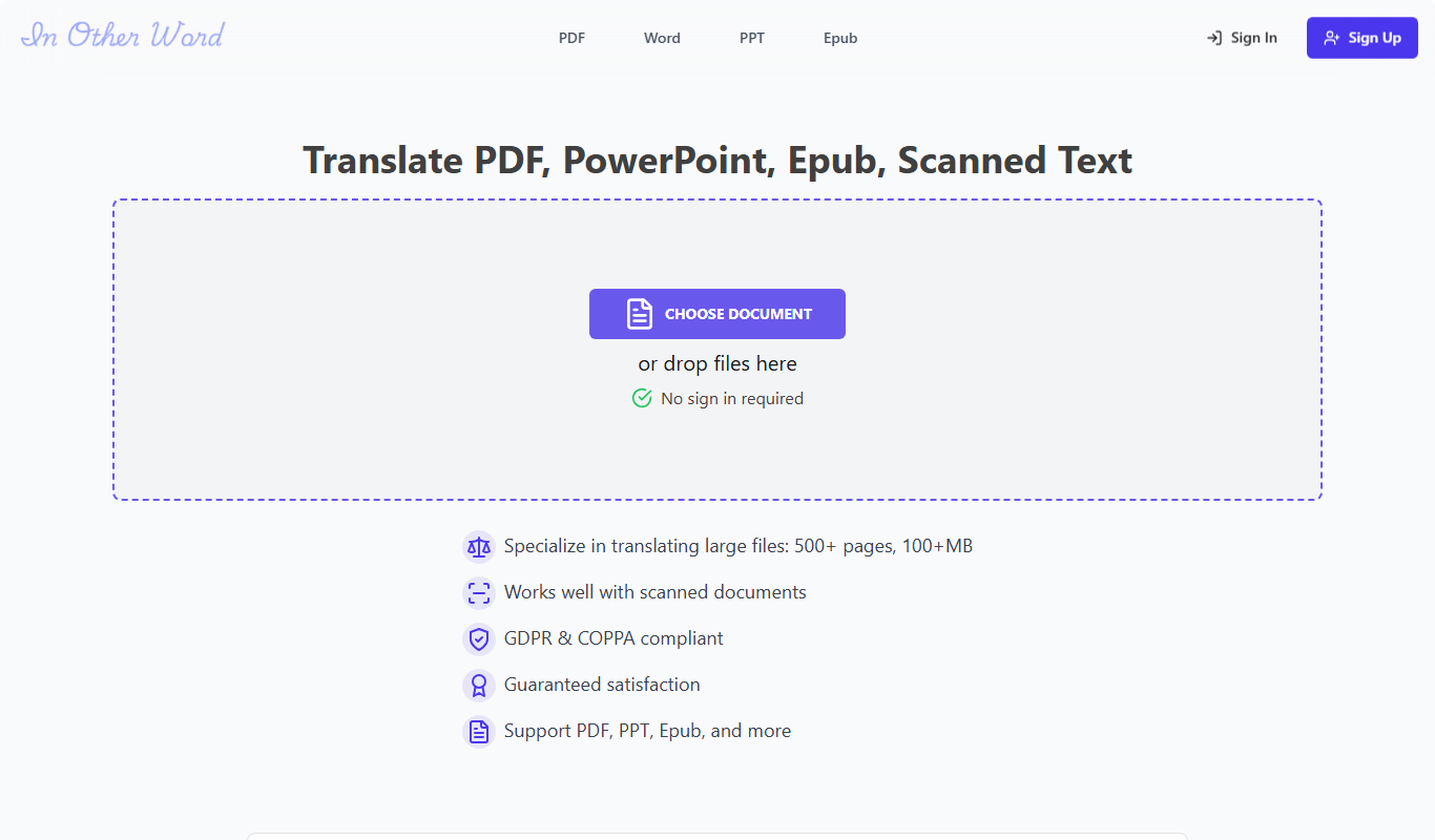InOtherWord – Translate Complex Docs app screenshot