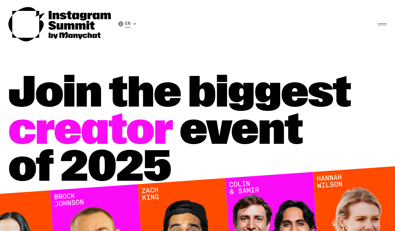 Screenshot of Instagram Summit 2023 event homepage