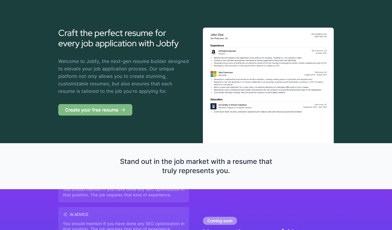 Jobfy – New gen resume builder app screenshot