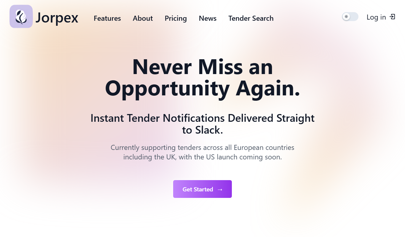 Screenshot of Jorpex tender notifications interface in Slack