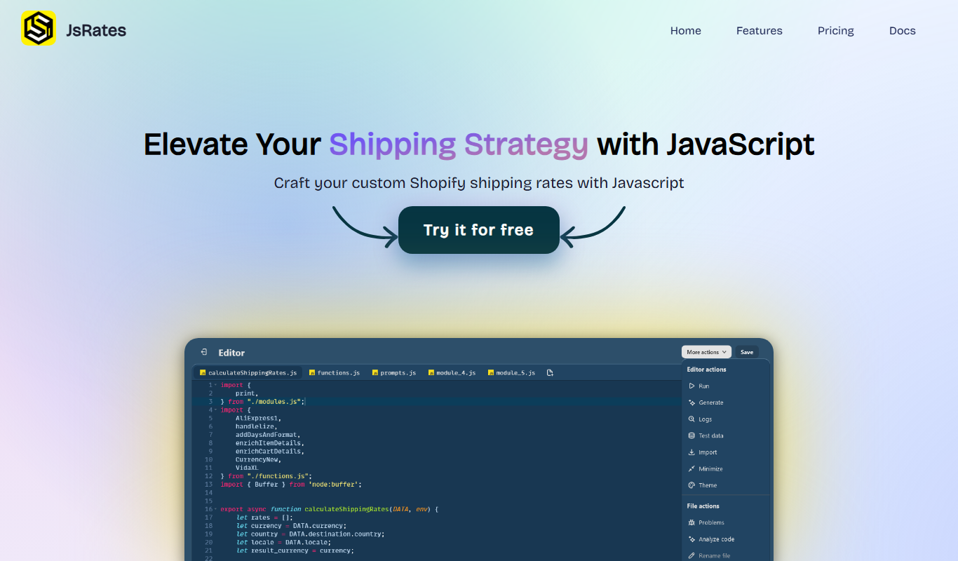 Screenshot of the JsRates: Custom Shipping Rates interface