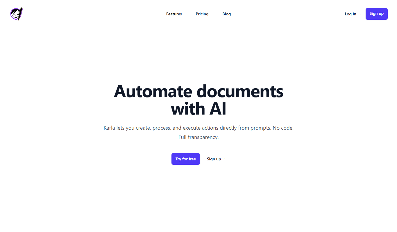 Screenshot of Karla AI writing assistant interface