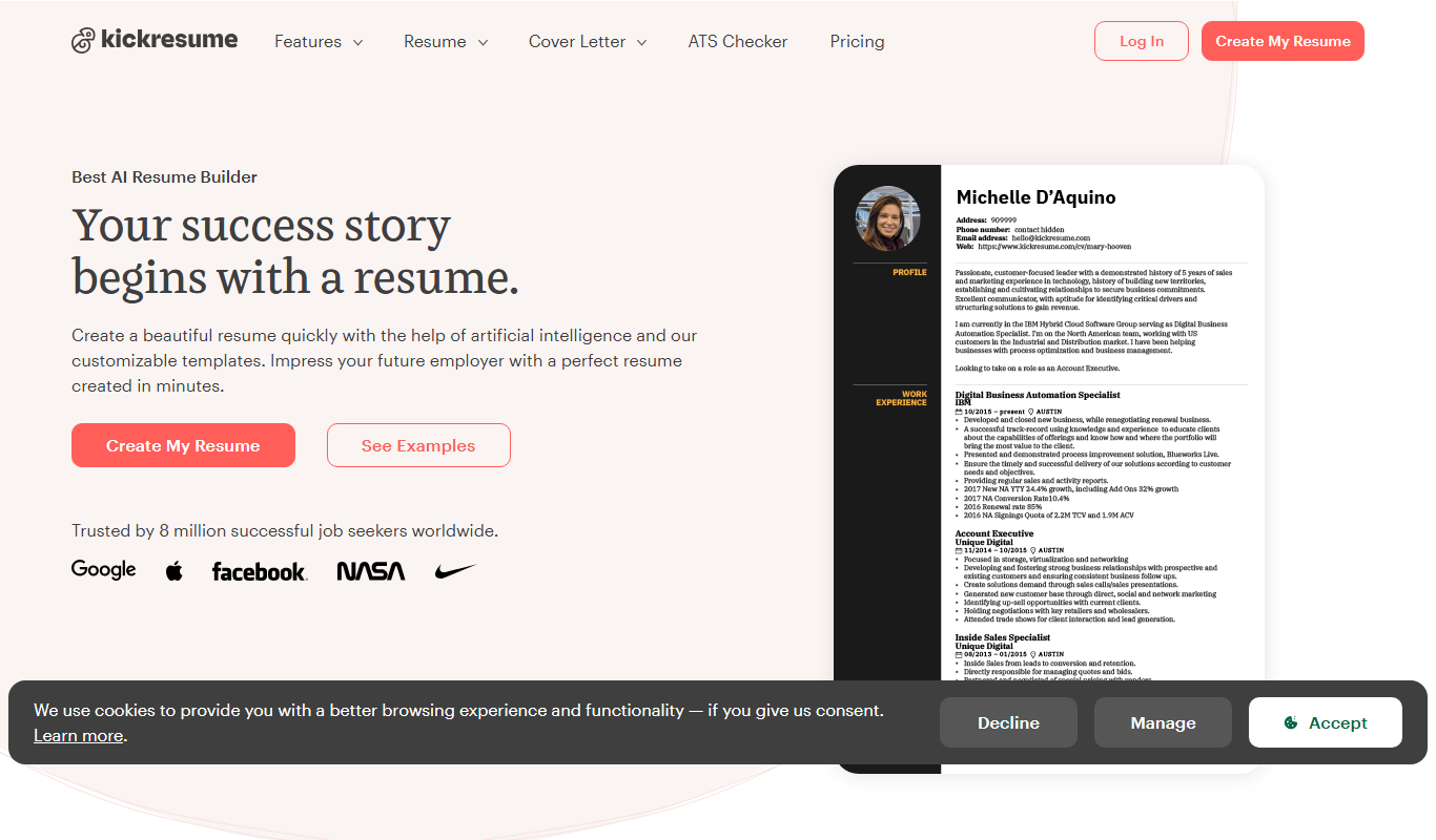 Kickresume app screenshot