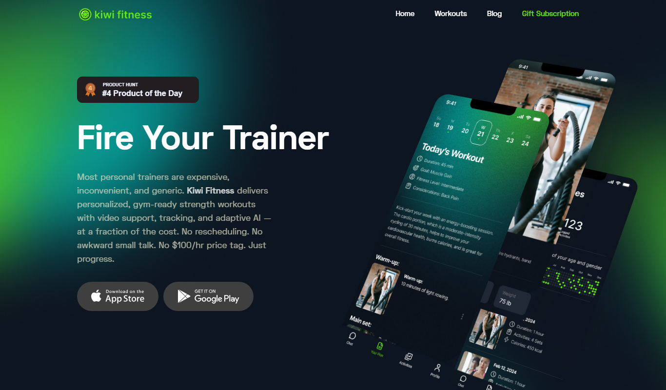 Kiwi Fitness app screenshot