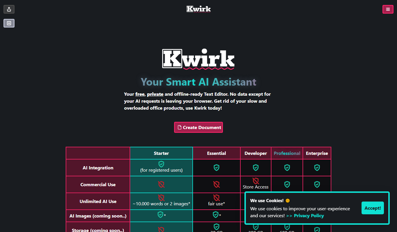 Screenshot of Kwirk AI chatbot interface