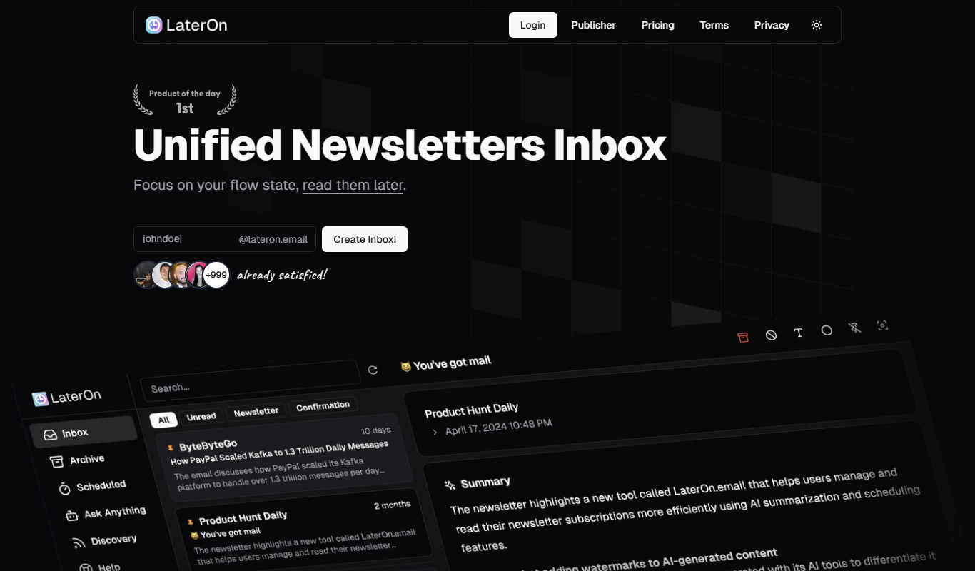 LaterOn.email app screenshot