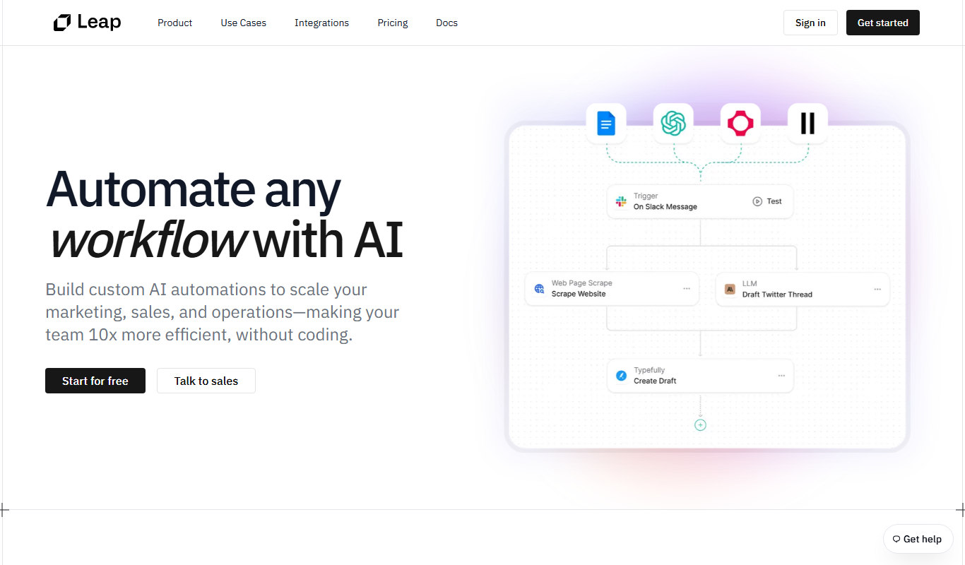 Screenshot of the Leap AI interface