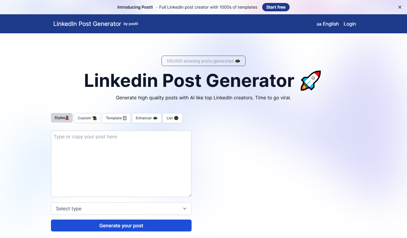 LinkedIn Post Generator app screenshot