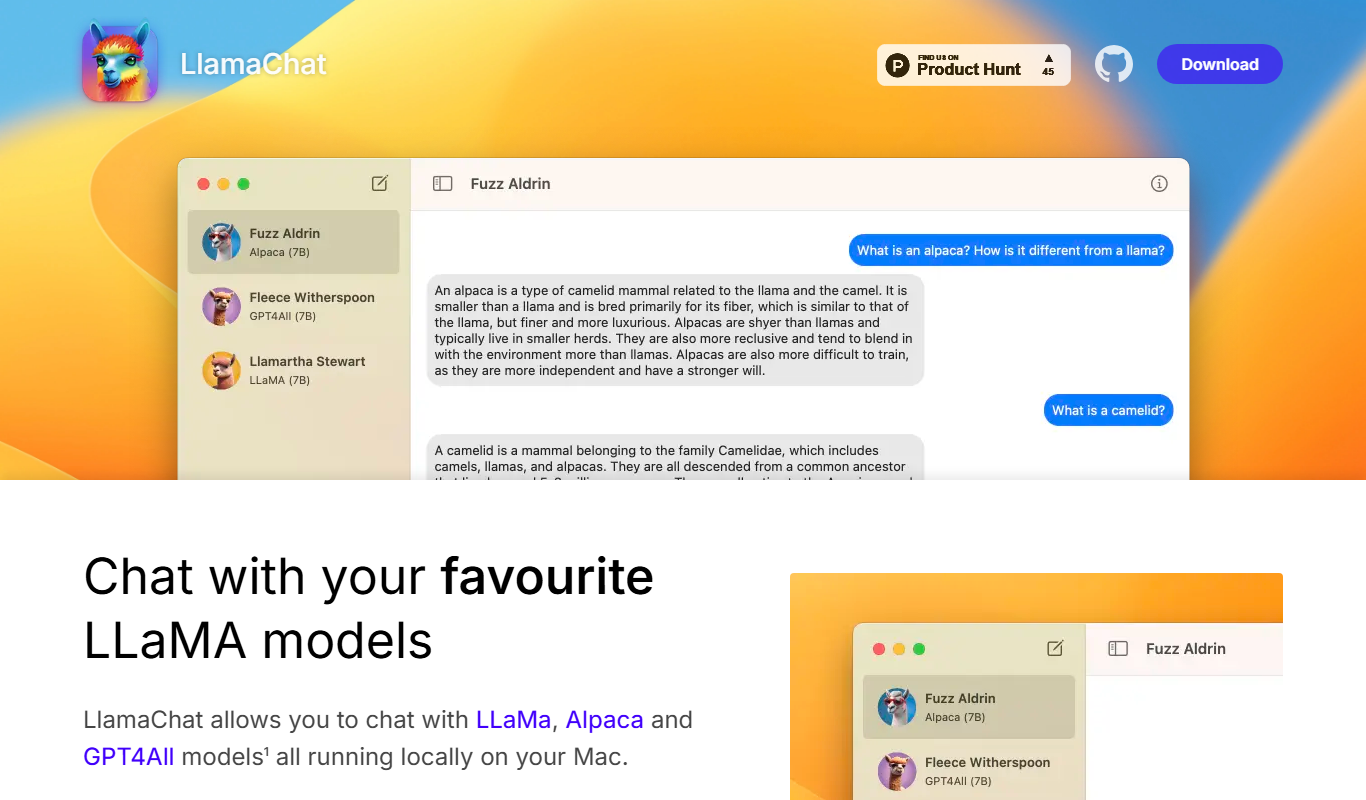 LlamaChat app screenshot