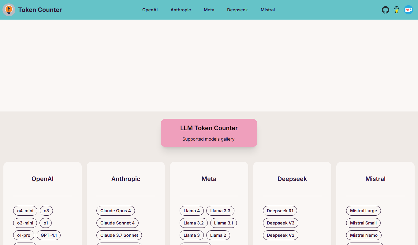 Screenshot of the LLM Token Counter interface