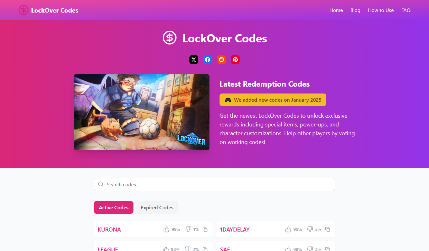 Screenshot of Lock Over Codes interface showing secure code sharing features