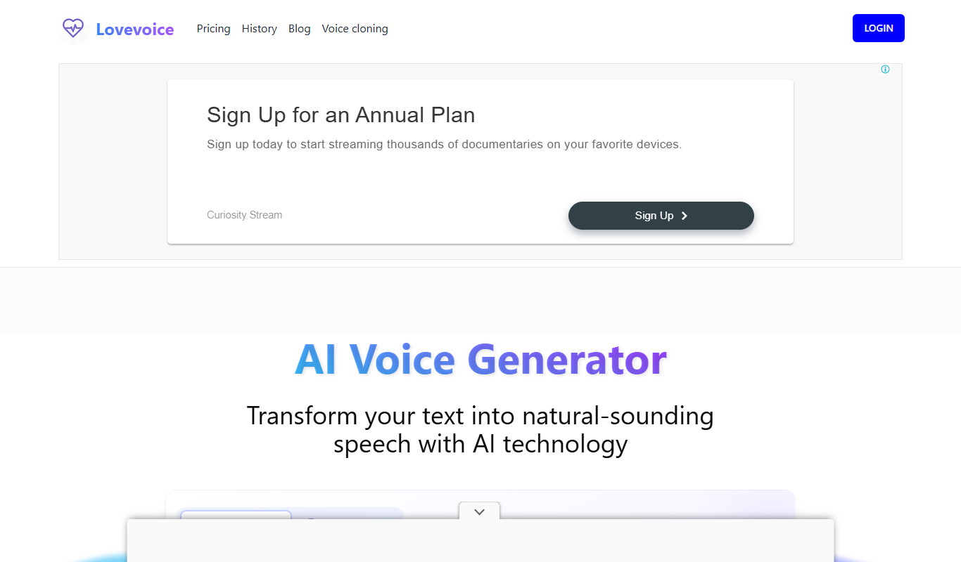 Lovevoice AI Voice Generator app screenshot