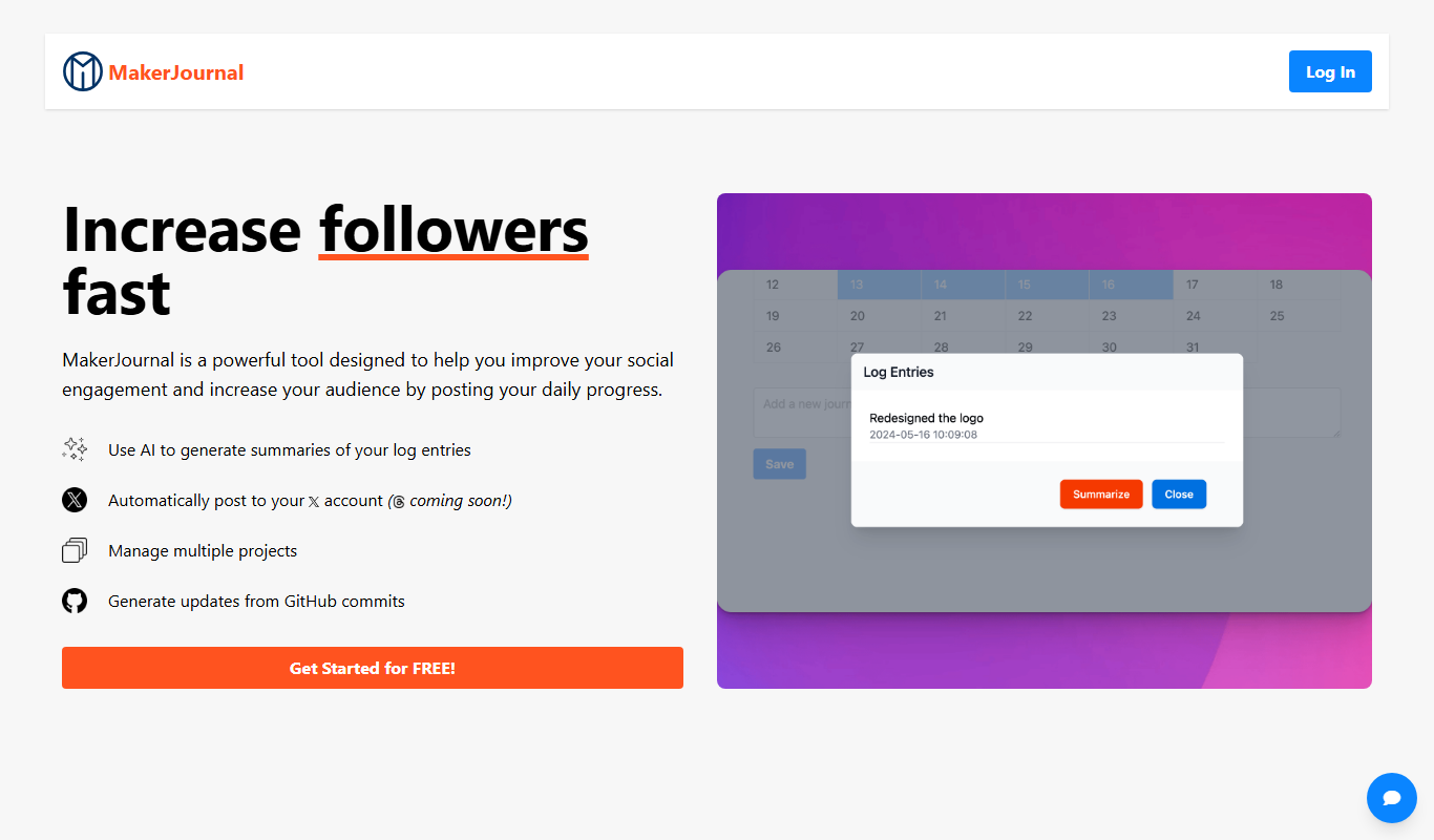 MakerJournal app screenshot