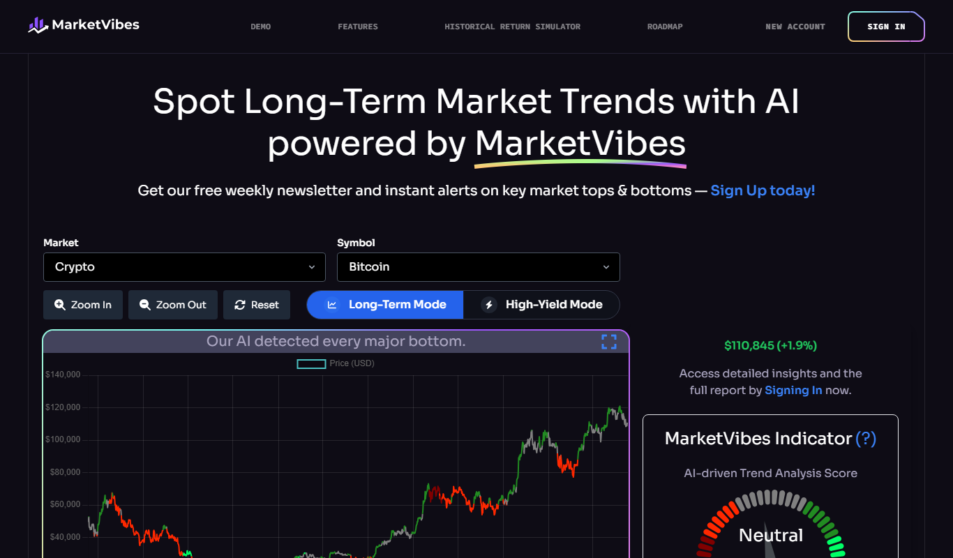Screenshot of the MarketVibes interface