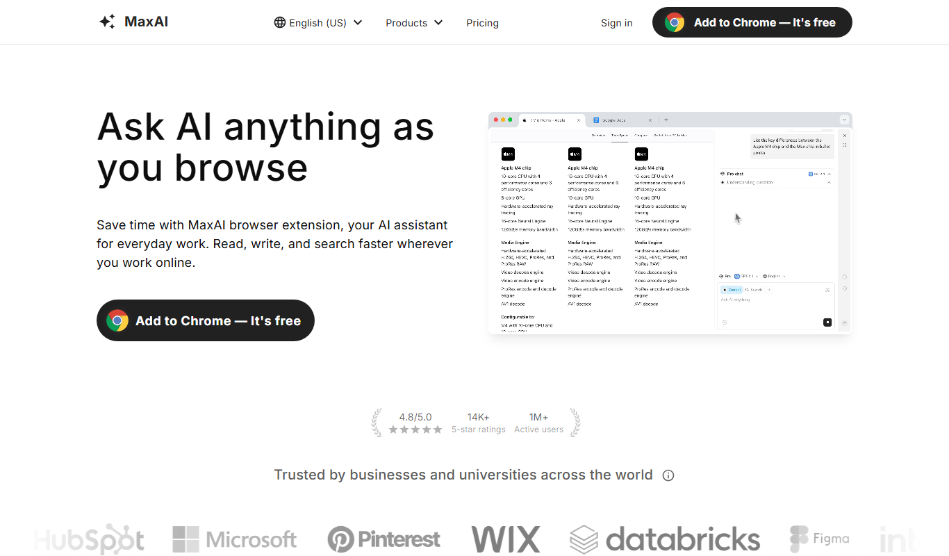 Screenshot of the MaxAI.me interface