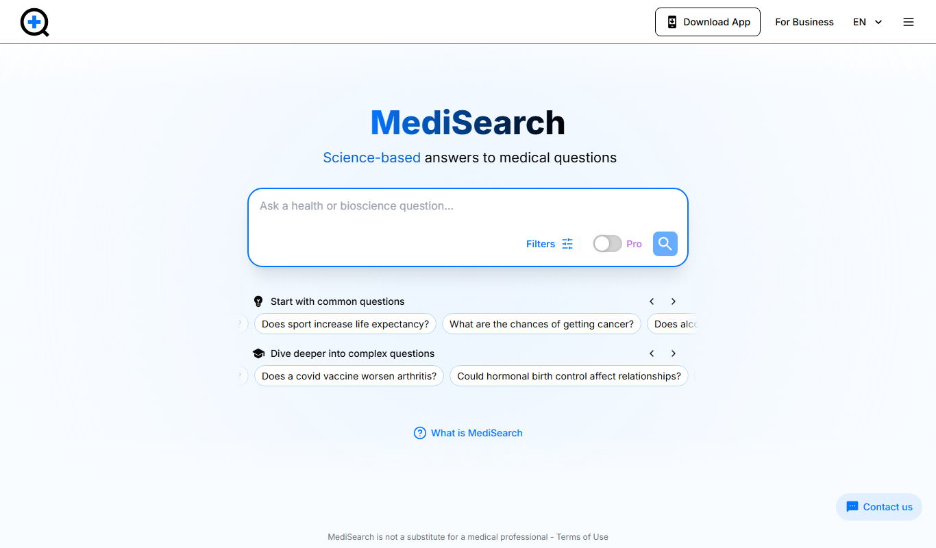 Screenshot of the MediSearch interface