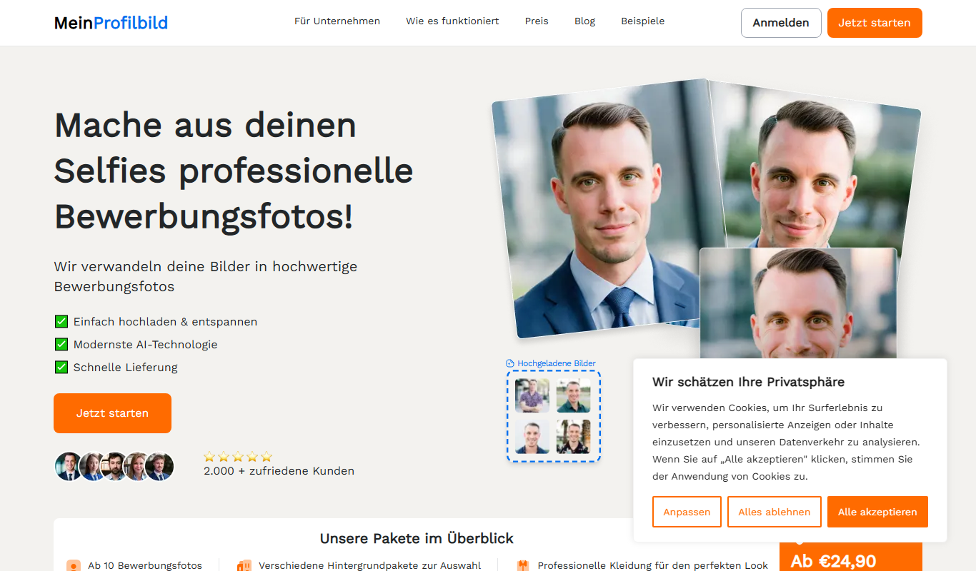 Screenshot of MeinProfilbild.de profile picture creation interface