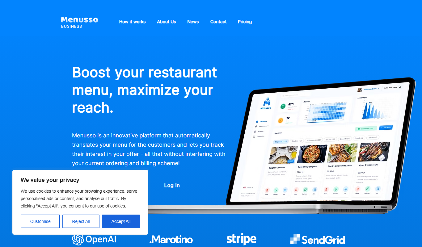 Screenshot of the Menusso interface