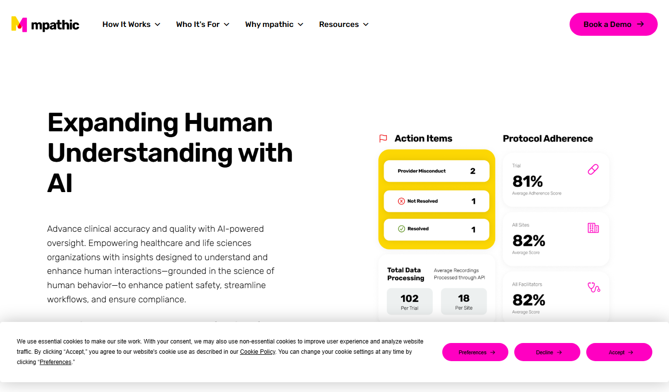 Screenshot of mpathic.ai emotional intelligence platform interface