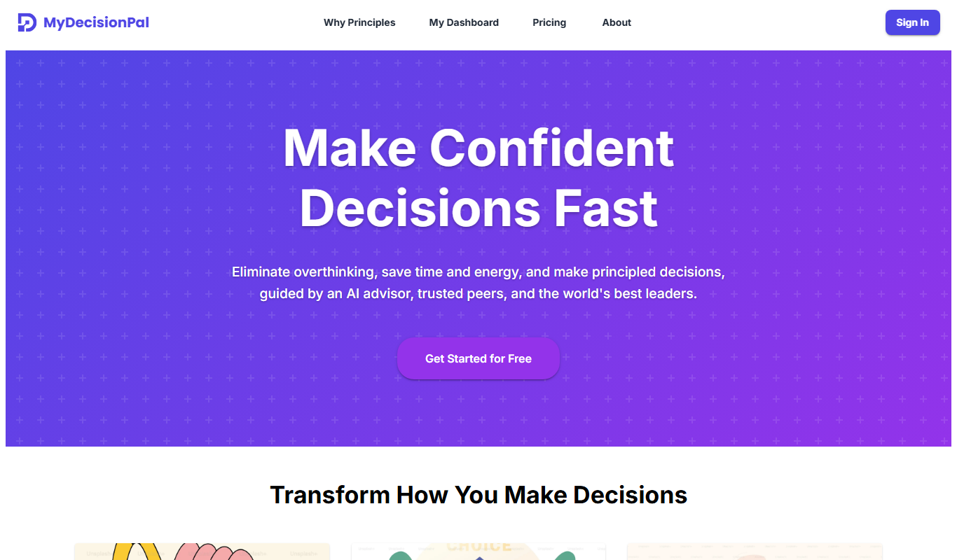 Screenshot of the MyDecisionPal interface