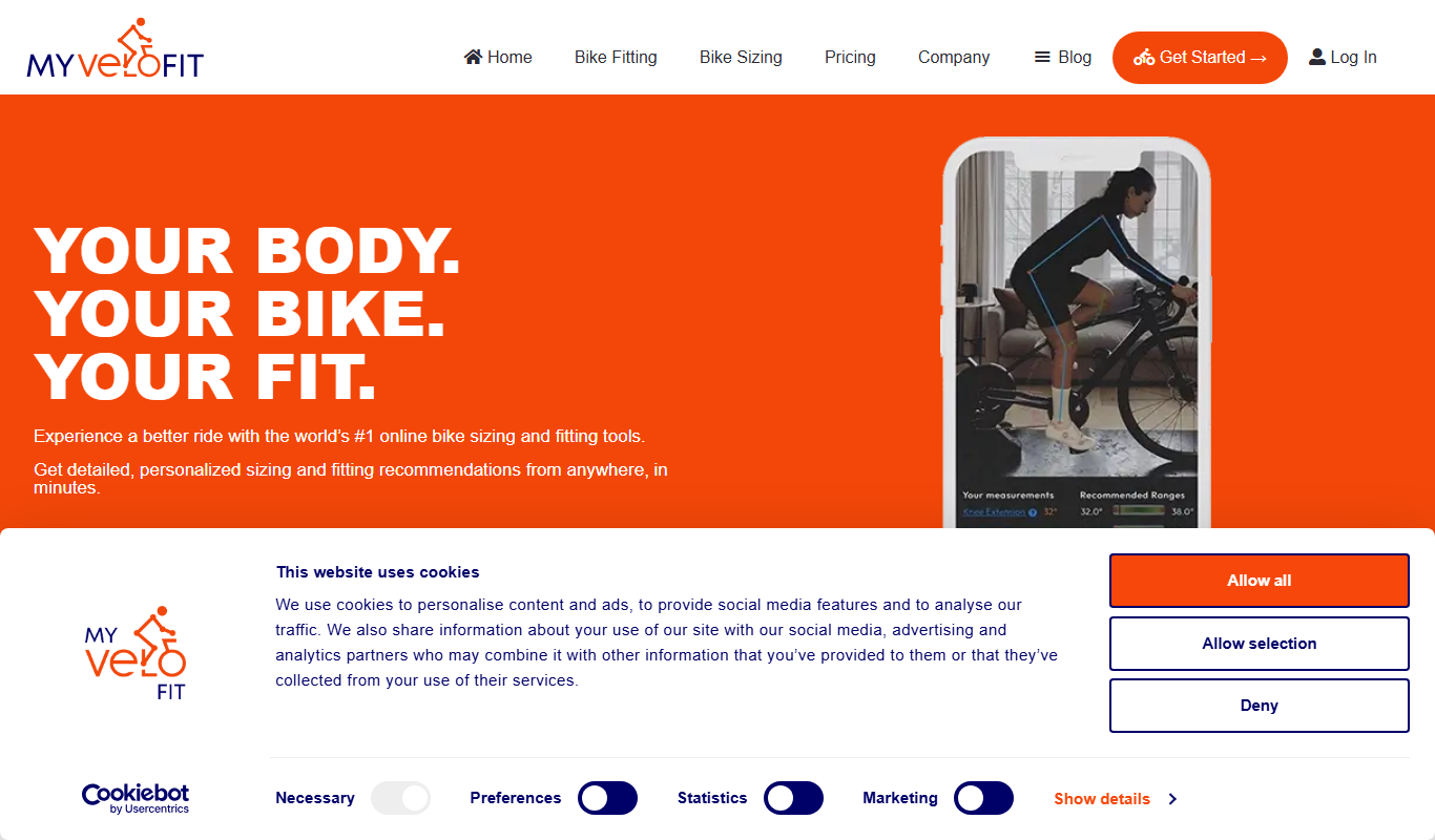 Screenshot of the MyVeloFit interface