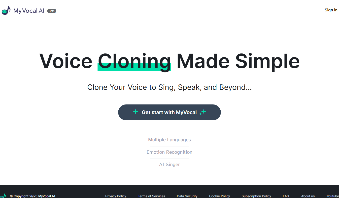 Screenshot of the MyVocal Voice Synthesizer interface