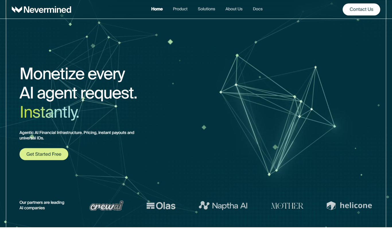 Screenshot of Nevermined platform interface showcasing data sharing dashboard