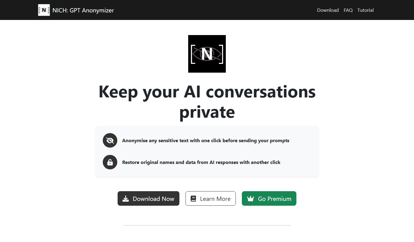 NICH: GPT Anonymizer app screenshot