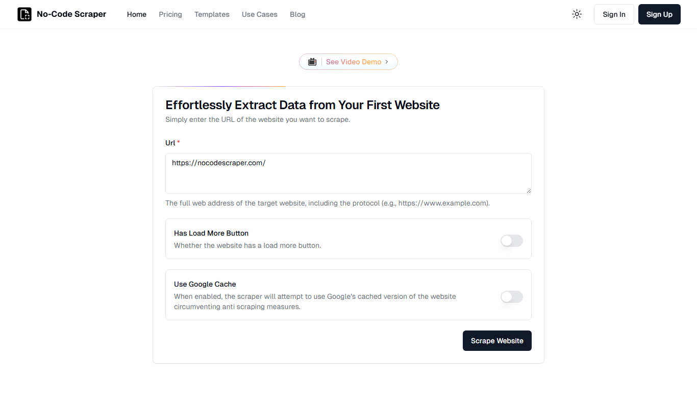 No-Code Scraper app screenshot
