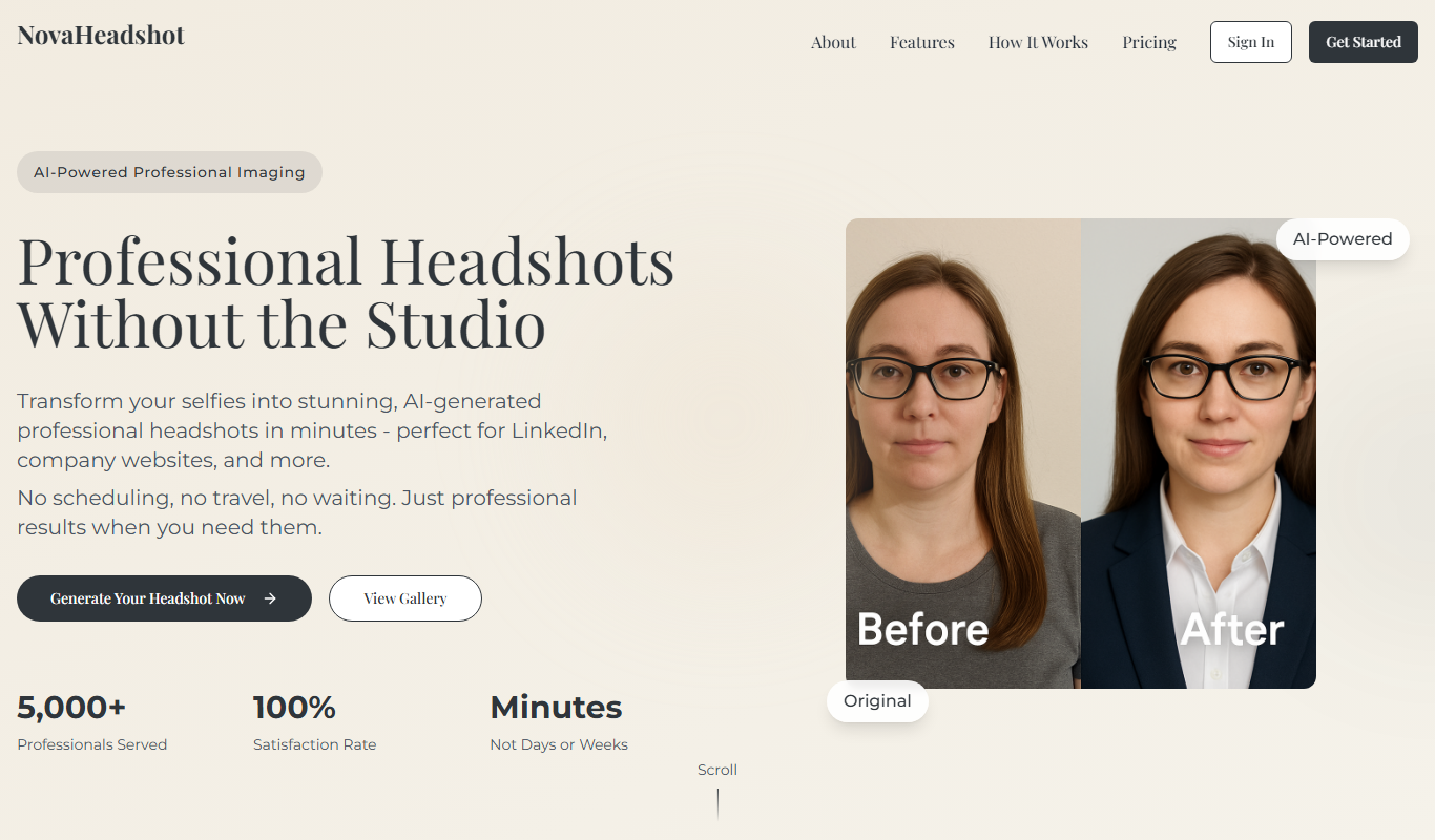 Screenshot of the Novaheadshot interface