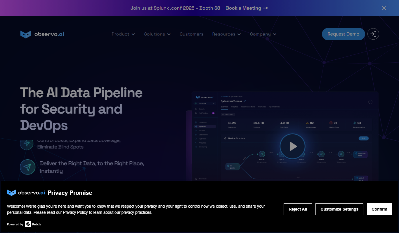 Screenshot of the observo.ai interface