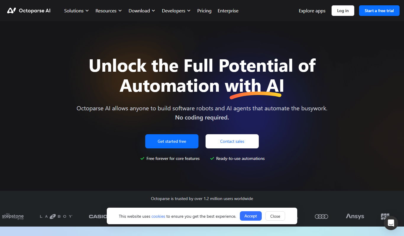 Screenshot of the Octoparse AI – Workflow Automation Software interface