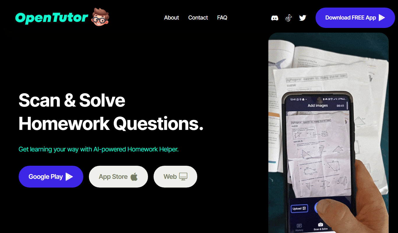 Screenshot of Open Tutor App interface showing AI chat conversation