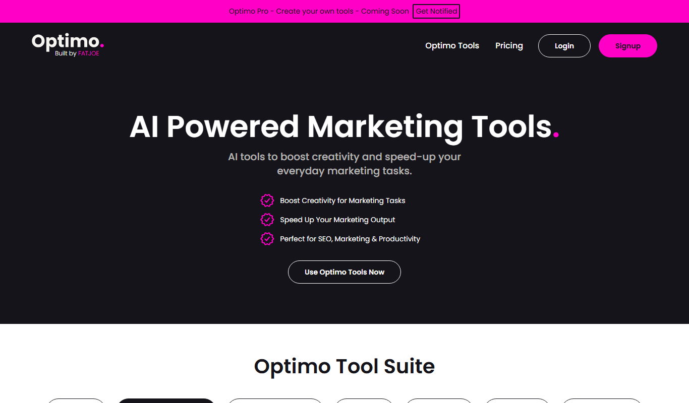 Screenshot of the Optimo interface