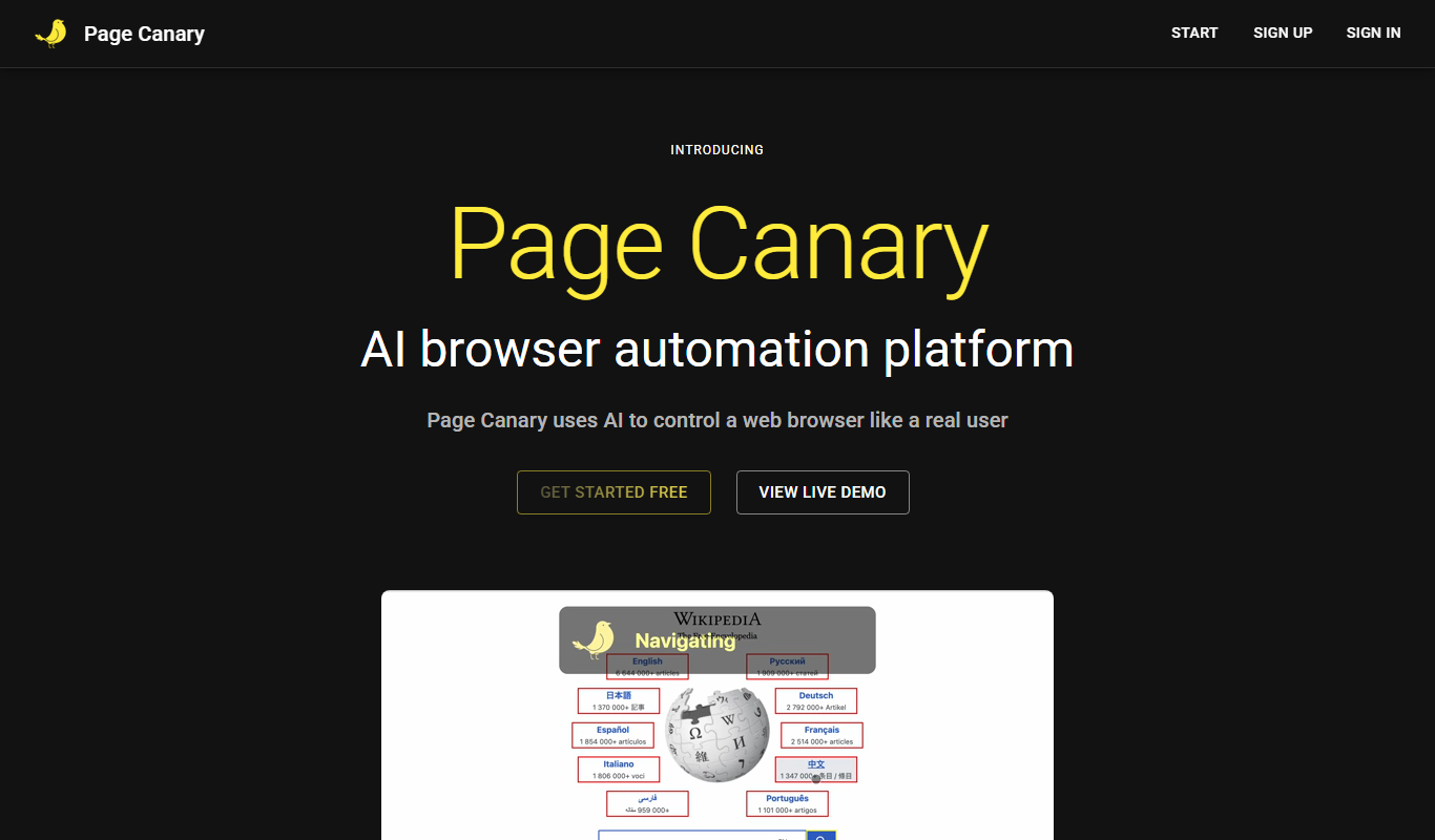 Screenshot of the Page Canary interface