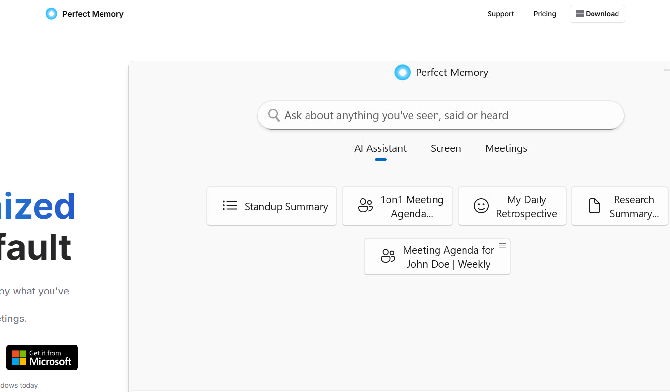 Perfect Memory AI app screenshot