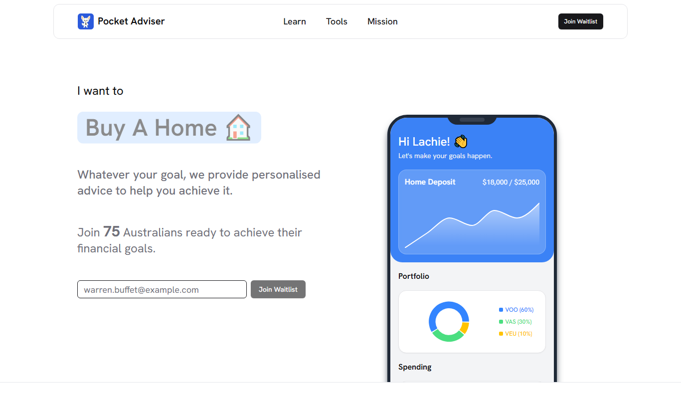 Screenshot of the Pocket Adviser interface