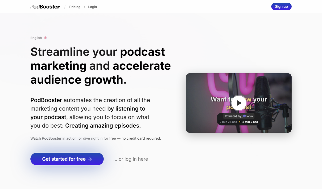 Screenshot of the PodBooster interface