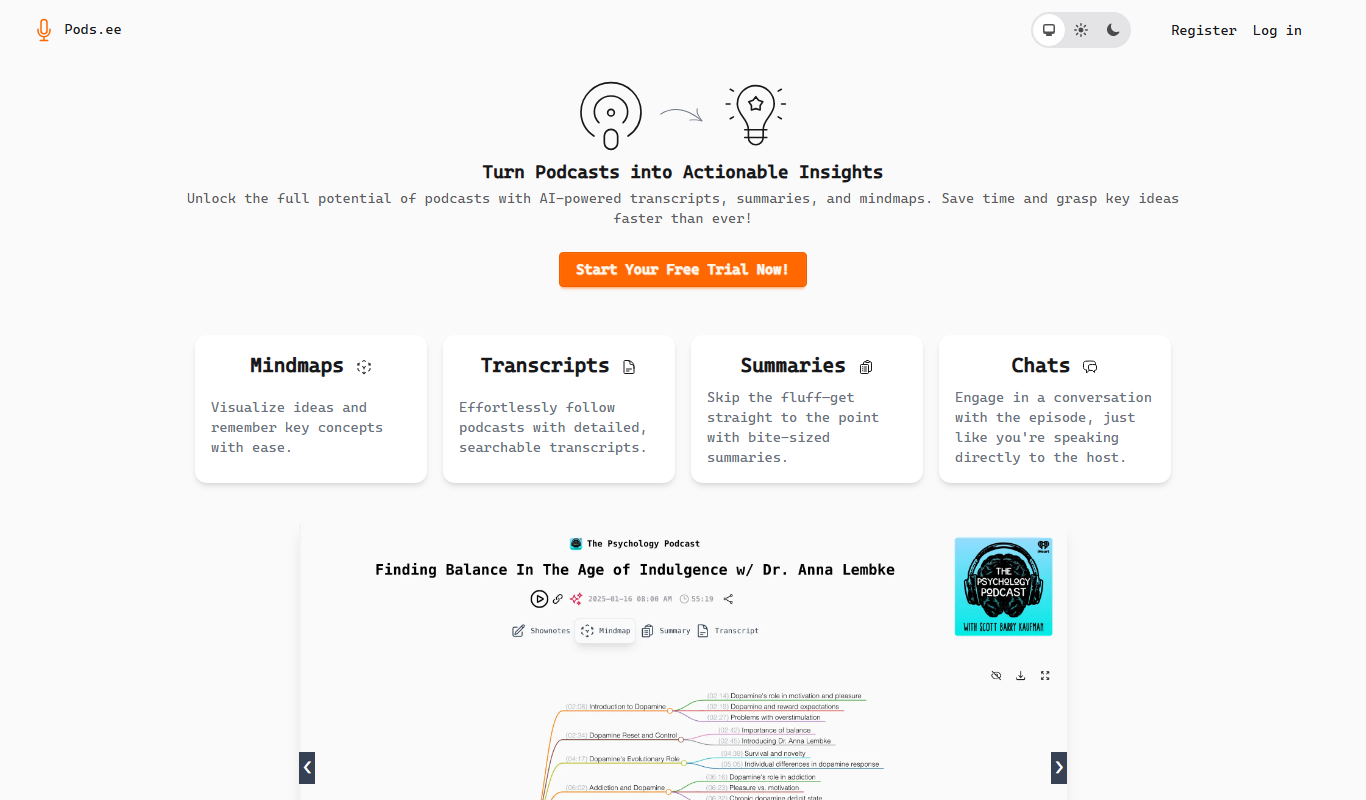 Screenshot of the Podsee interface