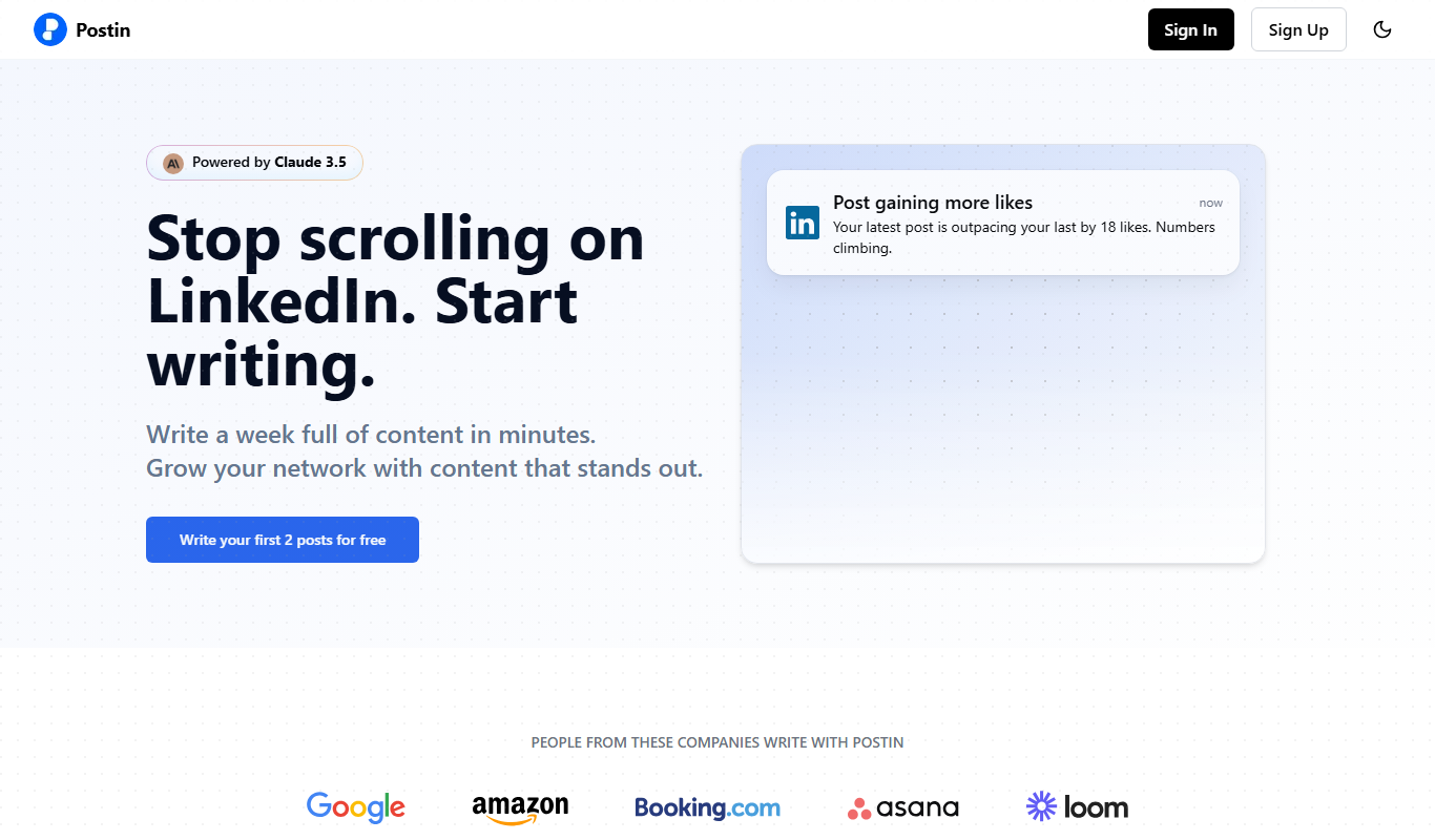 Screenshot of the Postin.ai interface