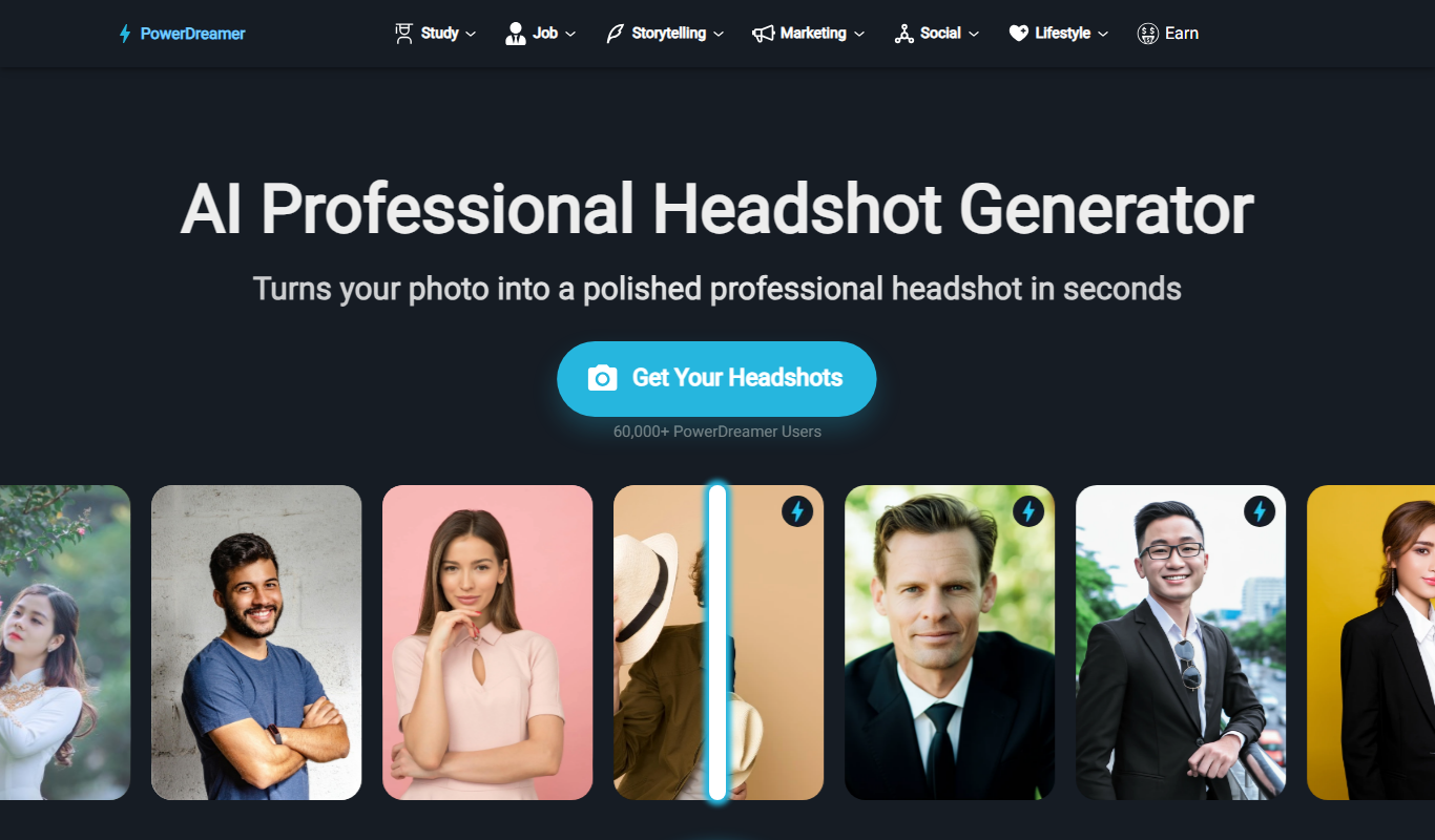 PowerDreamer AI Headshot Generator app screenshot