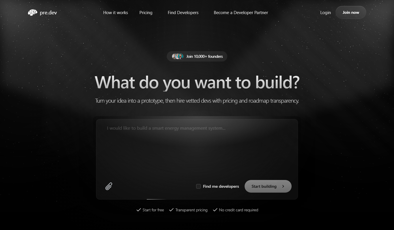 pre.dev app screenshot