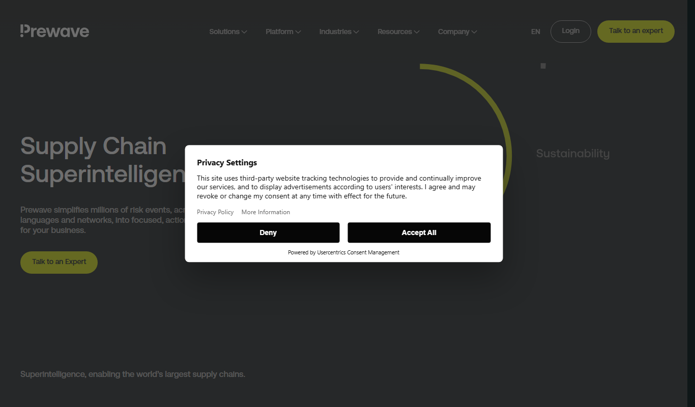 Screenshot of Prewave AI risk monitoring platform interface