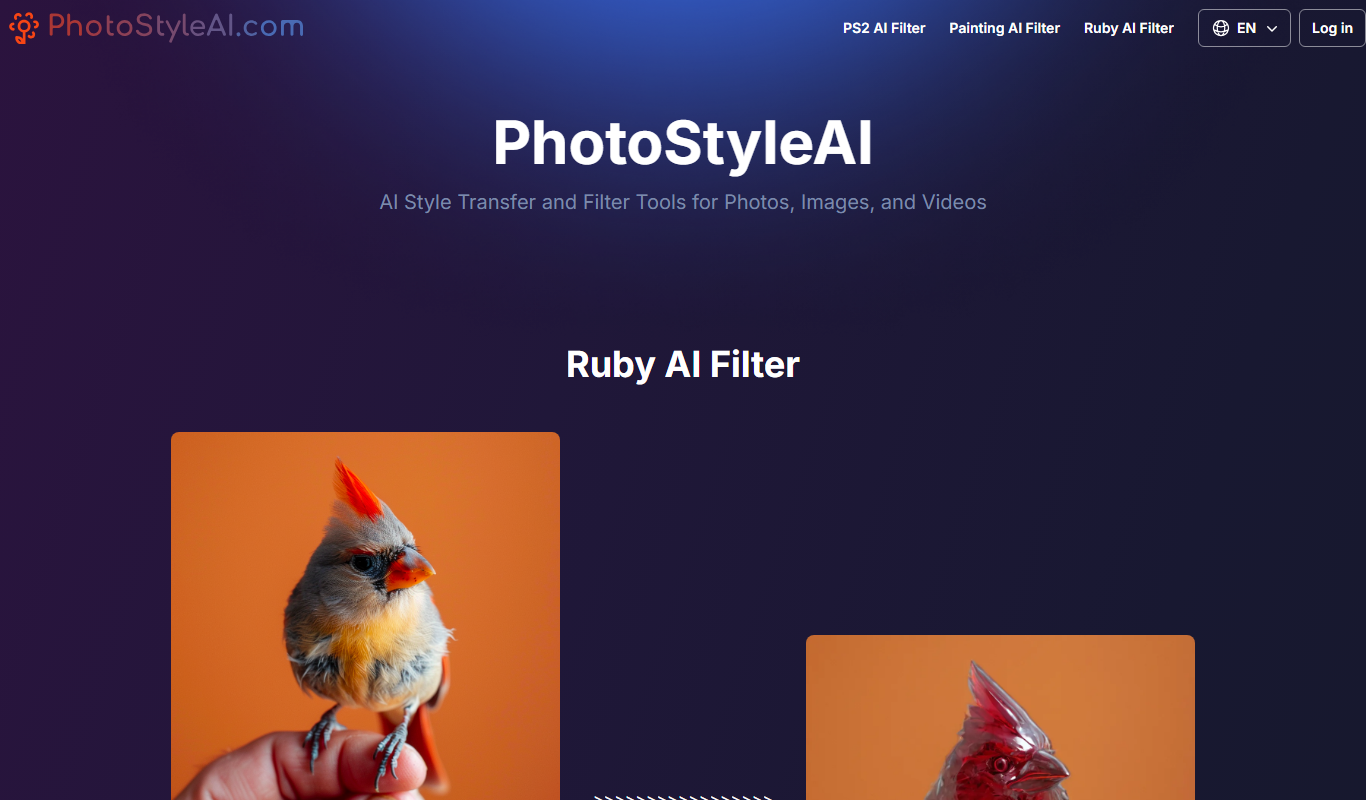 Screenshot of the PS2 AI Filter by PhotoStyleAI interface