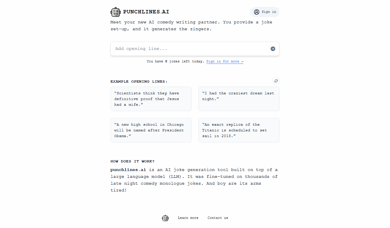 punchlines.ai :: GPT joke writing app screenshot