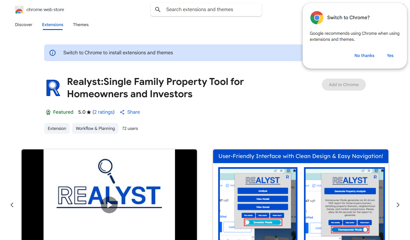 Screenshot of the Realyst interface
